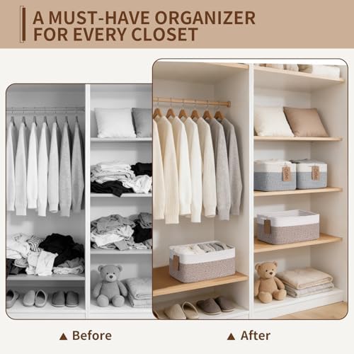 Goodpick 4 Pack Storage Baskets for Organizing Shelves, Brown & White - Image 4