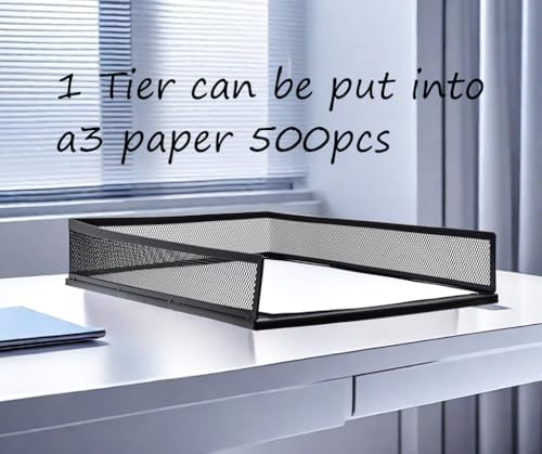 A3 Metal Letter Tray, 2pcs/4pcs/6pcs, Stackable Paper Tray, Metal Mesh Desktop Organizer, File Document Storage Rack for Home, Office, School, Black/White, Horizontal/Vertical (4, Vertical,Black) - Image 3