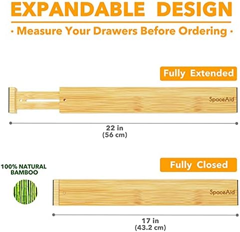 SpaceAid Bamboo Drawer Dividers with Labels, Kitchen Adjustable Drawer Organizers, Expandable Organization for Home, Office, Dressers and Bathroom, 6 Dividers (17-22 in) (Pack of 2) - Image 5