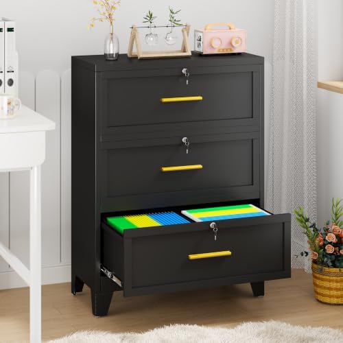 3 Drawer File Cabinet with Lock, Small Filing Cabinet for Home Office - Image 2