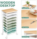 Ekisemio Utility Cart Organizers with Wheels and 8 Drawers, Little Rolling Craft Cart with Wooden Tabletop for Classroom, Office, Living Room, Craft Room, Green - Image 5