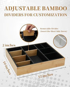 Bamboo Desk Drawer Organizer Tray, Silicone Sturdy Junk Drawer Organizer with 10 Adjustable Compartments, Desk Organizers and Accessories with 4 Removable Dividers for Office Home (White) - Image 4