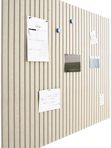 VIVELDA Felt Bulletin Board Tiles 48"x36" - 12-Pack Cork Board Alternative, OEKO-TEX Certified, NRC 0.95 Acoustic Felt Wall Panels, Damage-Free Adhesive, Slatted Design Home Office & Classroom (Opera) by VIVELDA%C2%AE