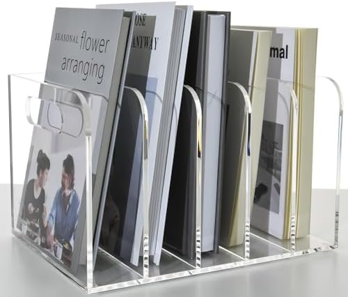 Clear Acrylic Organizers - 5 Vertical Compartments Acrylic Folder Organizer & File Organizer, Desk Document Storage Bins for Magazines, Binders - Multipurpose Home Office Desk Organizer - Image 6