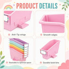 gisgfim 12 Pcs Non-Tip Book Bins with Stabilizer Wings (Pastel) - Image 3