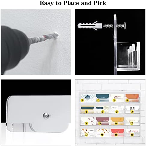 TURSTIN Business Card Holder Wall Mount Clear Sticker Display Marketing Holder Acrylic Business Card Stand Multi Pocket Rack Organizer Space Saver for Home Office (16 Pockets) - Image 5