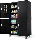 VINGLI Large Garage Storage Cabinet with 4 Doors, Upgraded Height & Wide & Deep, 43''W x 23''D x 75''H, Oversized Metal Storage Cabinet with Pegboards Wheels Locks and Adjustable Shelves (Black) by VINGLI