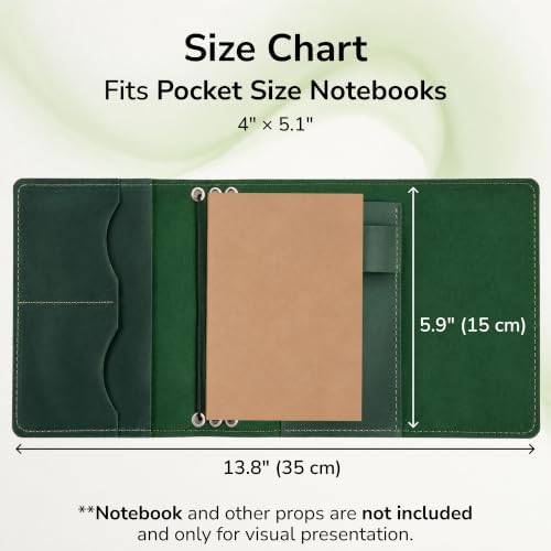 Small Leather Notebook Cover Pocket Size 4" x 5.1" – Refillable Leather Journal Cover with 3 Elastic Bands, Card Slots & Pen Holder – Handmade Travel Notebook Case (Paper Not Included), Green - Image 2