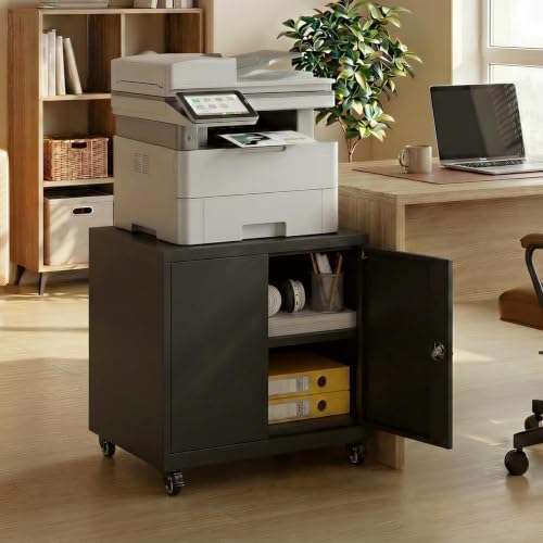 23.6" Metal Printer Stand with Lockable Storage Cabinet by Unknown