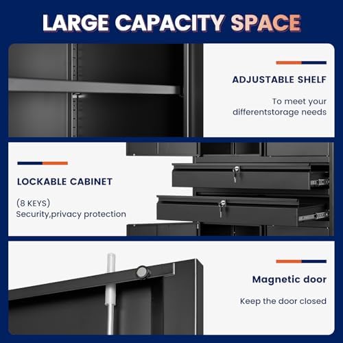 Yizosh Metal Garage Storage Cabinet with Locking Doors and Adjustable Shelves, 71" Tool Storage Cabinet with 2 Drawer for Garage,Warehouse - Image 4