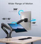 HUANUO 13 to 40 Inch Dual Monitor Arm for 2 Ultrawide Screens, Height Adjustable Full Motion Stand with 2 USB Port, VESA 75/100mm Mount, Holds up to 26.4lbs per Arm, Black - Image 4