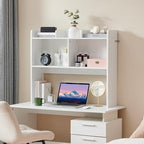 Nromant Desktop Bookshelf, Wooden Desk Storage Hutch with 5 Shelves, 3-Tier Desktop Display Organizer Rack for Office Home (White, 5 Shelves B) - Image 2