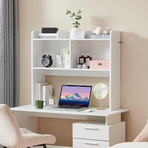 Nromant Desktop Bookshelf, Wooden Desk Storage Hutch with 5 Shelves, 3-Tier Desktop Display Organizer Rack for Office Home (White, 5 Shelves B) - Image 2