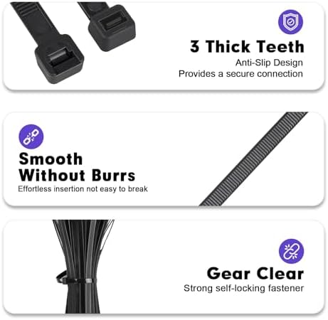 Zip Ties, RAZCC 1200pcs Black Cable Zip Ties 8 Inch, Heavy Duty Plastic Wire Ties with 100lb Tensile Strength, Self-Locking Black Nylon Tie Wraps for Indoor and Outdoor - Image 4