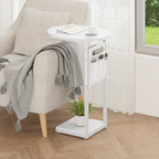 Vagusicc C Shaped End Table, Adjustable Height Small Side Table for Couch and Recliner, 32" Tall Couch Side Table Slide Under Sofa Tray Desk with Storage Bag for Living Room and Bedroom, White - Image 2