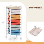 Giantex Rolling Storage Cart with 10 Drawers, Utility Cart w/Wooden Tabletop, Lockable Wheels, Multipurpose Organizer for Art Craft Books Paper, Drawer Carts for Dorm Classroom Office, Macaron - Image 3