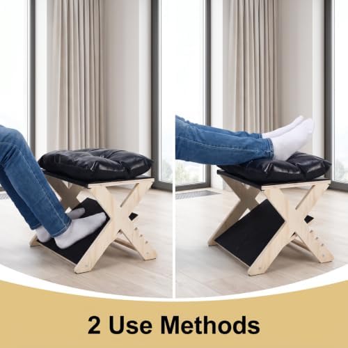 Under Desk Footrest Ergonomic Wooden Foot Stool Foot Rest with 3 Heights - Image 3
