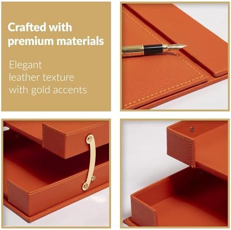 MOOGCO 12-Piece Leather Desk Set — Desk Pad 23.2" x 15.4", Double Document Tray, Pen Holder — Desk Organizer Set for Home Office & Executive Desk Accessories - Image 6
