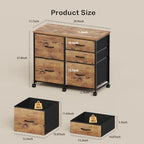 YeTom Lateral File Cabinet with 5 Drawers Rolling Filing Cabinets Under Desk Storage Printer Stand with Wheels,Mobile File Cabinet for Home Office,Rustic Brown - Image 3