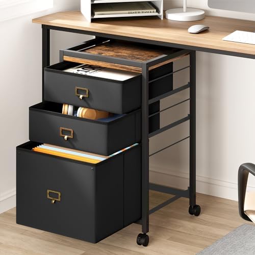 Garvee File Cabinet with 3 Drawers, Mobile Filing Cabinet Fits Letter Size or A4, Fabric Vertical File on Wheels, Home Office Small Under Desk Filing Storage Cabinets, Black by Garvee