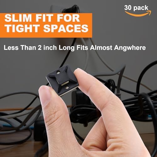 30 Pack 2 inch Zip Tie Adhesive Mounts Self Adhesive Cable Tie Base Holders with Multi-Purpose Tie wire clips with screw hole,Anchor stick on wire holder with 8 inch zip ties（Black） - Image 3