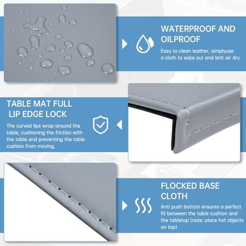 AKOZLIN 35.4"x 18.9" Soft PU Leather Surface Office Desk Mouse Mat Anti-Push Pad with Full Grip Fixation Lip Table Blotter Edge-Locked Protector Grey - Image 3