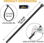 ALBO 3000 Pcs. Black Zip Ties, 12 Inch, Heavy Duty, 50 lb Tensile Strength - Image 2