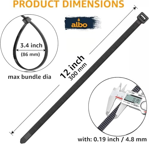 ALBO 3000 Pcs. Black Zip Ties, 12 Inch, Heavy Duty, 50 lb Tensile Strength - Image 2