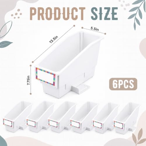gisgfim 6 Pcs Non-Tip Book Bins with Stabilizer Wings (White) - Image 2