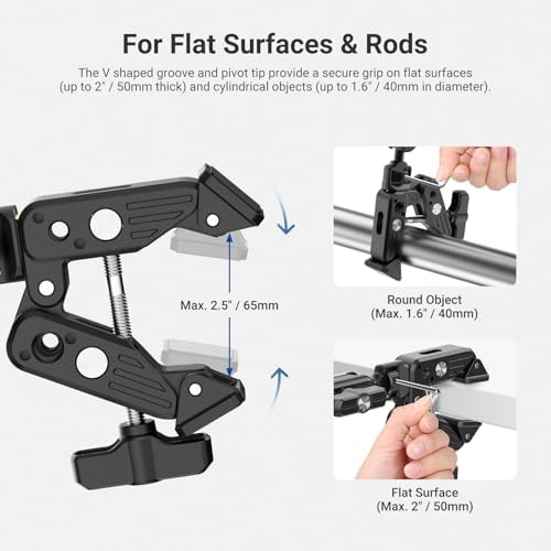 NEEWER Basics Magic Arm Table Stand, 55 cm Microphone Arm Overhead Mobile Phone Holder Desk with 1/4" 3/8" Threads for ARRI, for DSLR Action Cam Webcam Mic LED Light for Video Reinforcement, UA061 - Image 4