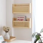 FIRADE Wood Magazine Wall Rack with PE Rattan Grid,Size 17.3" x 4" x 9.4",File Holder For Entryway,Living Room,Waiting Room,Kids’ room,Office - Image 3