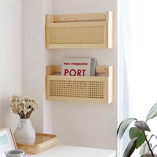 FIRADE Wood Magazine Wall Rack with PE Rattan Grid,Size 17.3" x 4" x 9.4",File Holder For Entryway,Living Room,Waiting Room,Kids’ room,Office - Image 3