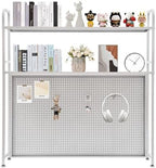 Desk Bookshelf with Pegboard, 2-Tier Metal Desk Bookshelf for Computer Desk, Heavy Duty Desktop Hutch Organizer Rack for Office Dorm Storage (37.4'') by BIAZFYIUW