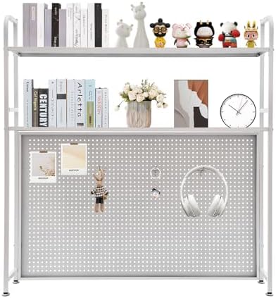 Desk Bookshelf with Pegboard, 2-Tier Metal Desk Bookshelf for Computer Desk, Heavy Duty Desktop Hutch Organizer Rack for Office Dorm Storage (37.4'') by BIAZFYIUW