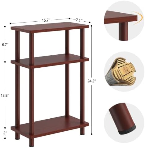 Apicizon Small Narrow Side Table, 3-Tier Skinny End Table, Dark Brown - Image 3