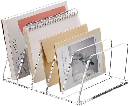 SANRUI Clear Acrylic Mail Sorter Desk Bill Organizer Holder, 5 Compartments by SANRUI