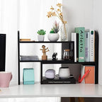 Desktop Adjustable Natural Wood Book Shelf Organizer Office Storage Rack Display Stand Caddy Set Expandable Desk Organizer (Black) - Image 4