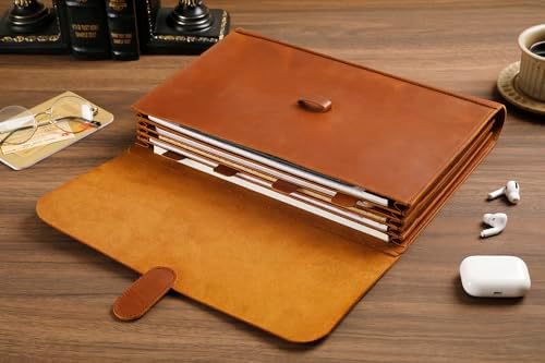 Genuine Leather File Folder, Accordian File Organizer, Leather Document Holder Resume Folio for Men & Women - Brown - Image 5