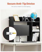 VEVOR Wood Desk Shelf, Desktop Bookshelf, Desk Storage Hutch with 6 Shelves, Office Countertop Organizer 3-Tier Display Rack, with Anti-Slip Feet Pads, for Office, Home & Dorm, Black - Image 7
