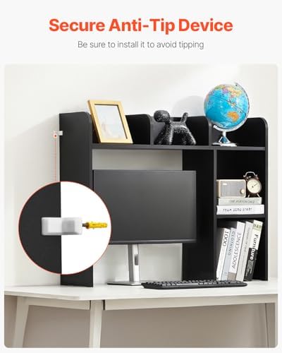 VEVOR Wood Desk Shelf, Desktop Bookshelf, Desk Storage Hutch with 6 Shelves, Office Countertop Organizer 3-Tier Display Rack, with Anti-Slip Feet Pads, for Office, Home & Dorm, Black - Image 7
