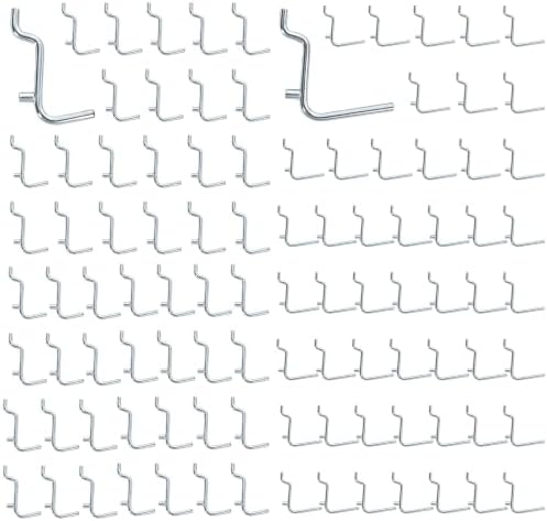 100 Pack Pegboard Hooks, Heavy Duty Galvanized Metal Peg Board Hooks with Locking Tabs, 2 Sizes, Fits 1/8” & 1/4” Pegboards, Garage Tool Organizer Accessories by Unknown