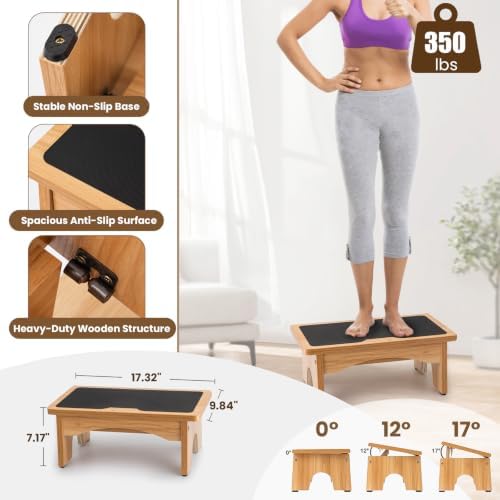 StrongTek Ergonomic Wooden Foot Stool Under Desk, 3 Angles, Non-Slip - Image 2