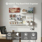 Keepo Peg Board Wall Organizer – Plastic Pegboard Panels, Modular Peg Board Storage System for Home Office, Craft Room, Gaming Setup (White, 33″×22″) - Image 2