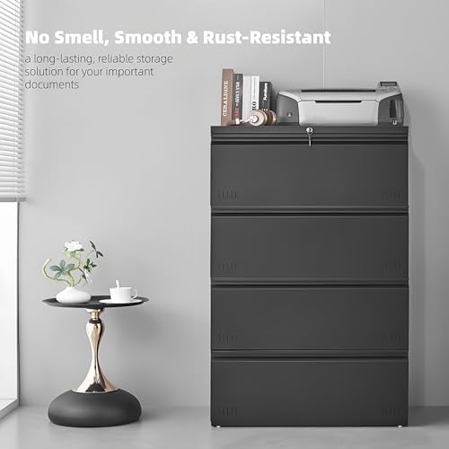 Approgreent Lateral 4 Drawer File Cabient with Lock, Metal Filing Cabinets for Home Office, Heavty Duty Office Storage Cabinet for A4/Letter/Legal (Matte Black) - Image 6