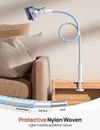 Aomiker Gooseneck Phone Holder for Bed - [Upgrade Nylon Braid] 38” Flexible Lazy Arm Clip, 360 Adjustable Overhead Phone Mount for iPhone 16 15 14 13 12 11 Pro Max Mini Plus, 4-7" Cellphone - White - Image 3