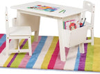 Kids Solid Wood Table & 2 Chairs Set with Dual Side Storage Cubbies by KRAND
