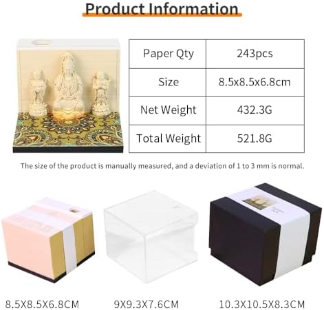 3D Memo Pad, 3D Calendar 2027, Time Piece Calendar, Tear-Off Calendars 2027, 3D Paper Carving Art Memo Pad, Art Carving Sticky Notes for Office Home Gifts Ornaments (Guanyin) - Image 6