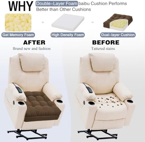 baibu Memory Foam Recliner Cushion with Lumbar Pillow, 20 x 20 x 5 in,Brown - Image 6