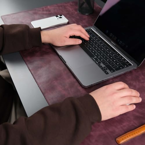 Jersey Genuine Calfskin Leather Desk Pad, Office Desk Mat with Non-Slip Bottom, Smooth Surface for Mouse & Keyboard, Desk Protector (36x19 inches) (Dark Purple) - Image 2