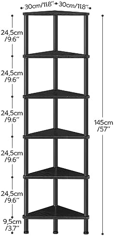 HOOBRO Corner Shelf Stand, Industrial 6-Tier Corner Bookshelf with Metal Frame, Bookcase, Plant Display Stand for Small Spaces, Living Room, Black BK36CJ01 - Image 3